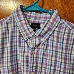 Men's Large J.Crew White/Blue/Purple Plaid Long Sleeve Button Down Shirt
